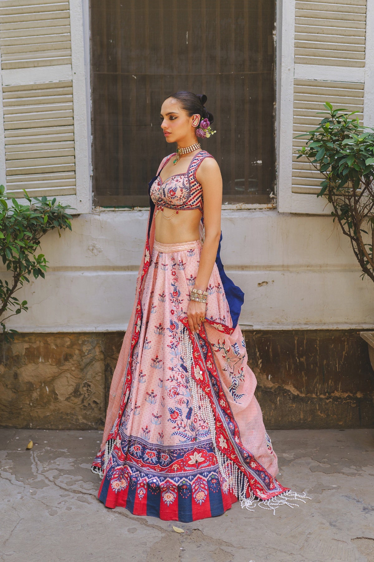Soft pink bandhani lehenga set