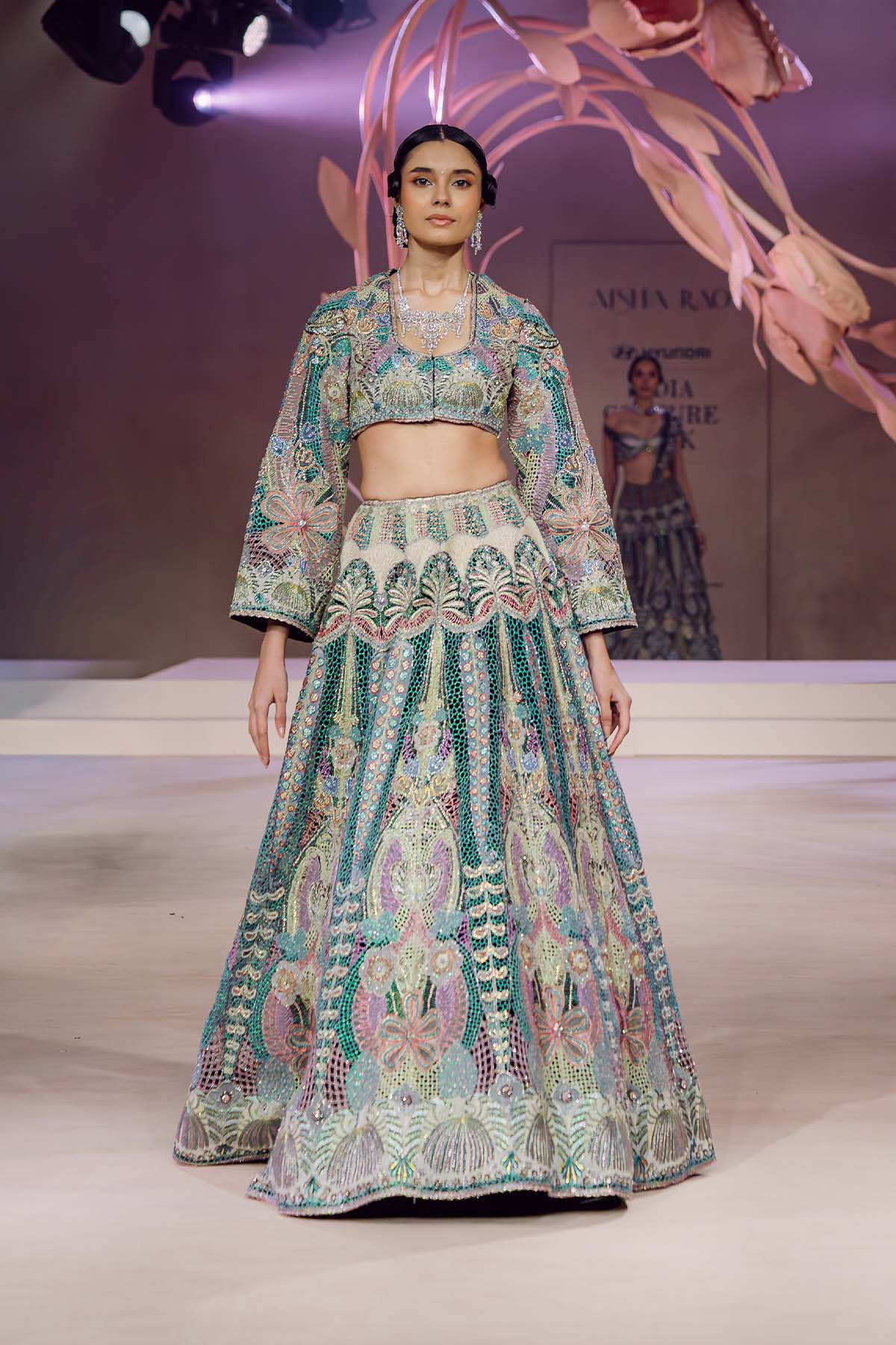 Heloise - multicolour mesh jaal lehenga