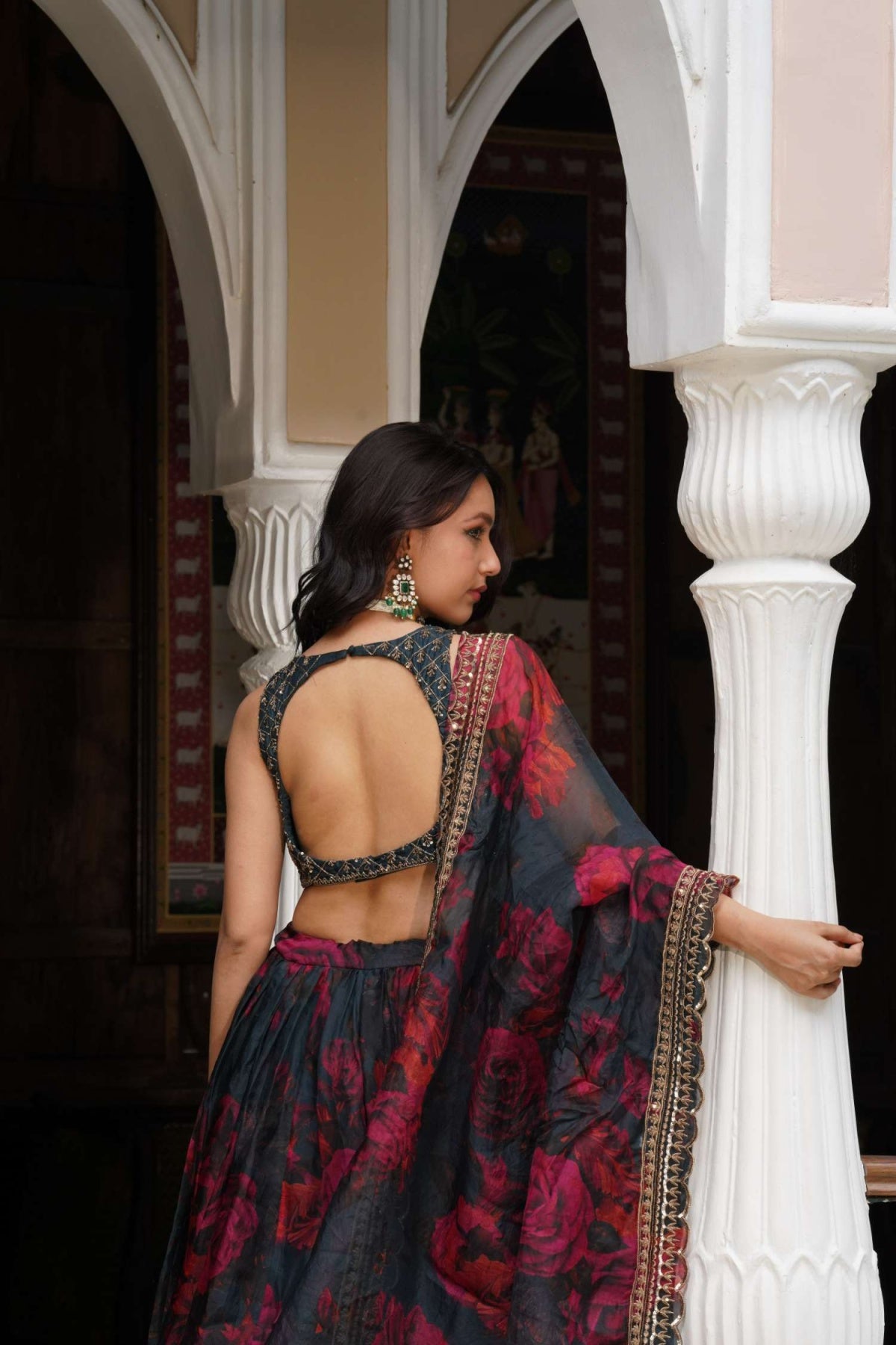 Teal Blue Floral Lehenga Set- Ready To Ship