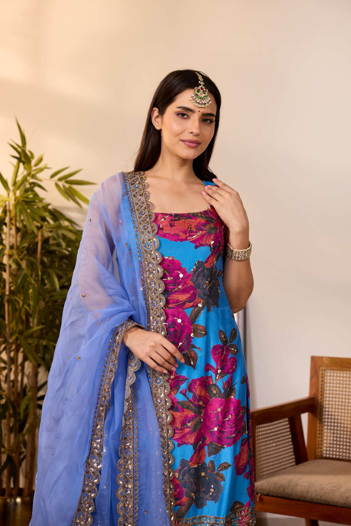 TURQUISE CHIFFON FLORAL  KURTI
