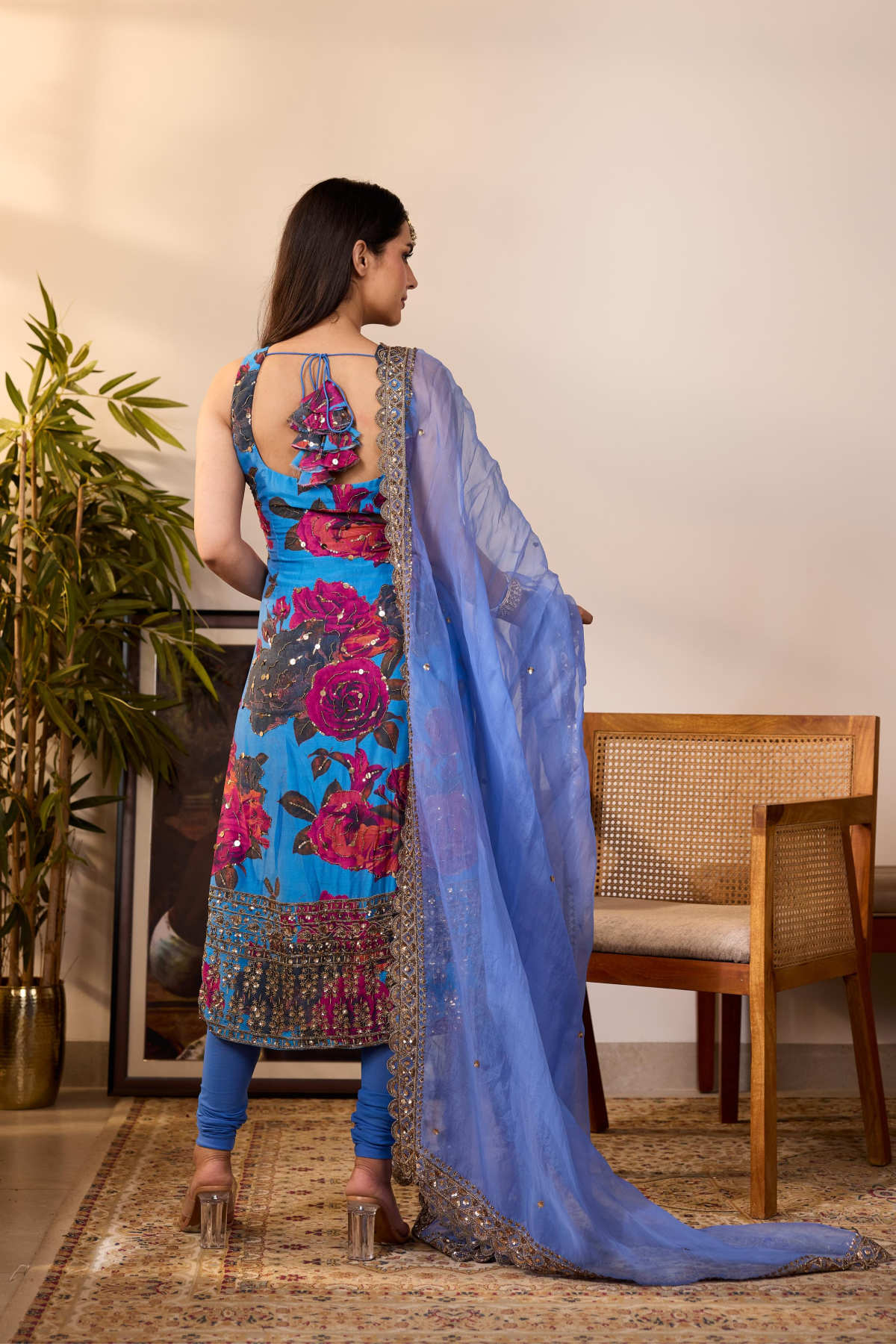 TURQUISE CHIFFON FLORAL  KURTI