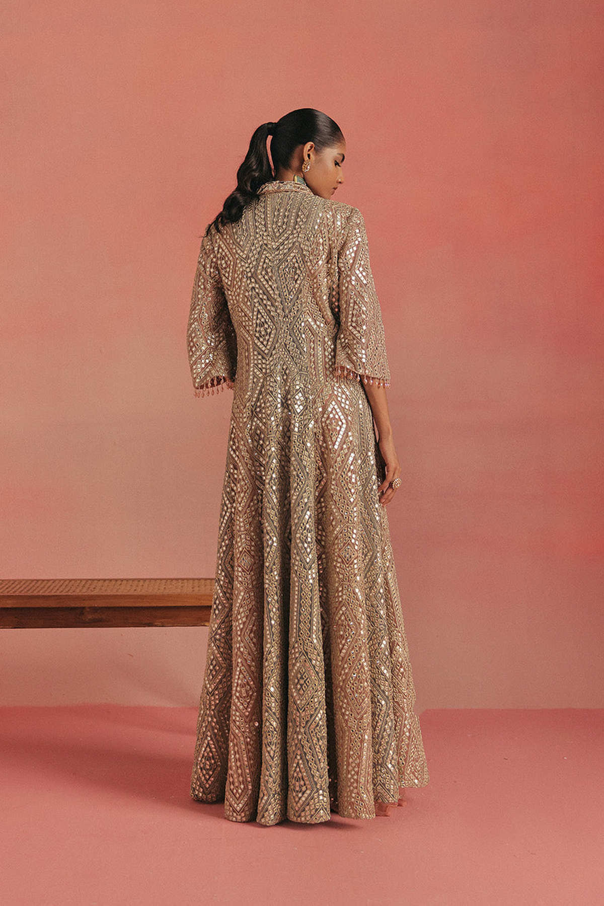 Mirrorwork Wing Collar Long Anarkali Jacket
