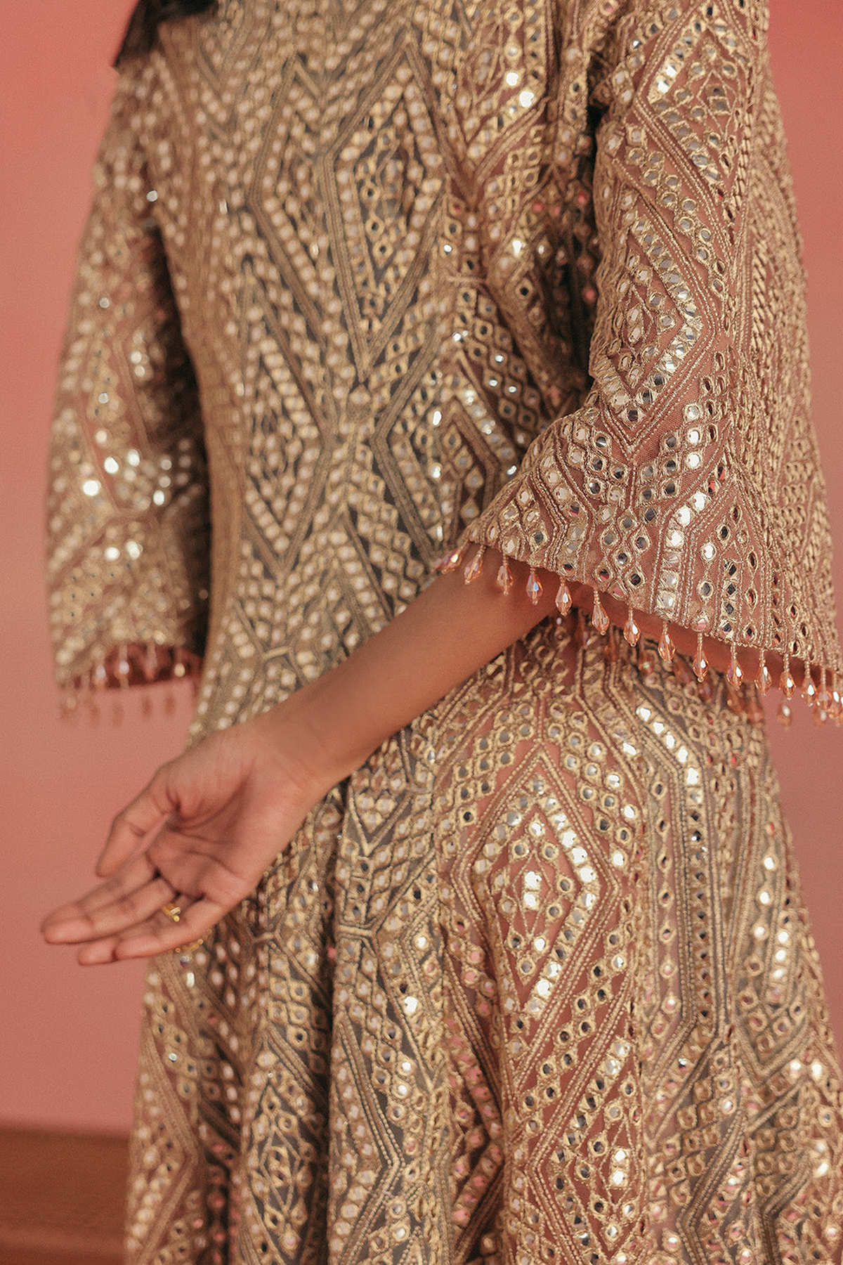 Mirrorwork Wing Collar Long Anarkali Jacket