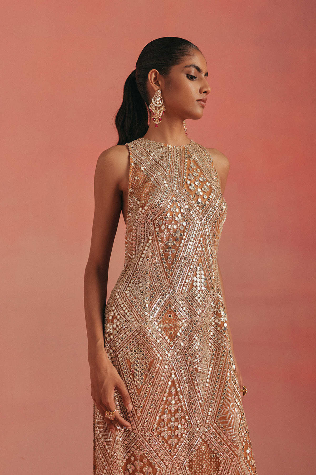 Zero Neck  Sleeveless Long Dress With Slits