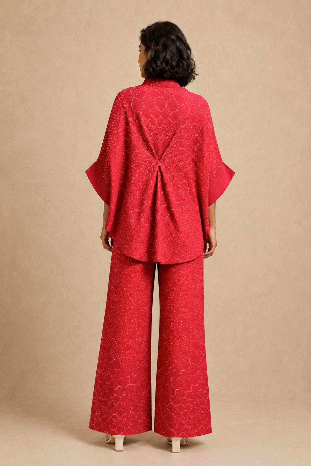 Rai Bandhani Band Collar Cape Top