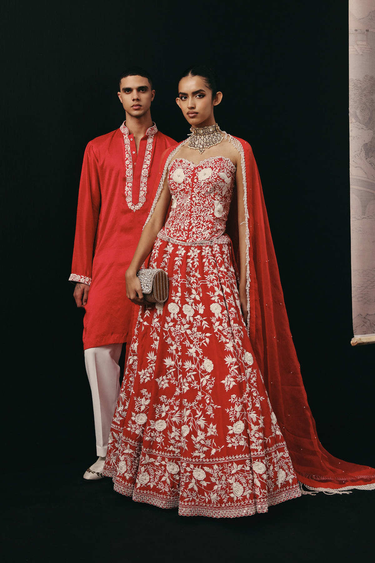 Red Parsi Gaara Lehenga with Corset Blouse  and Organza  Dupatta