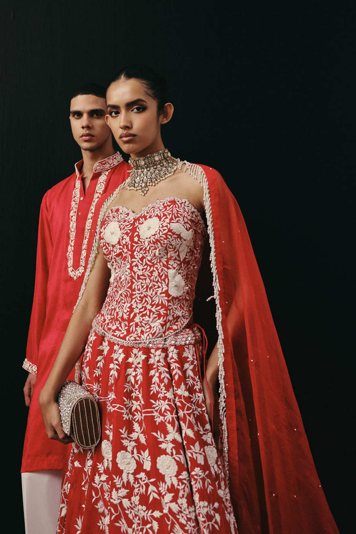 Red Parsi Gaara Lehenga with Corset Blouse  and Organza  Dupatta