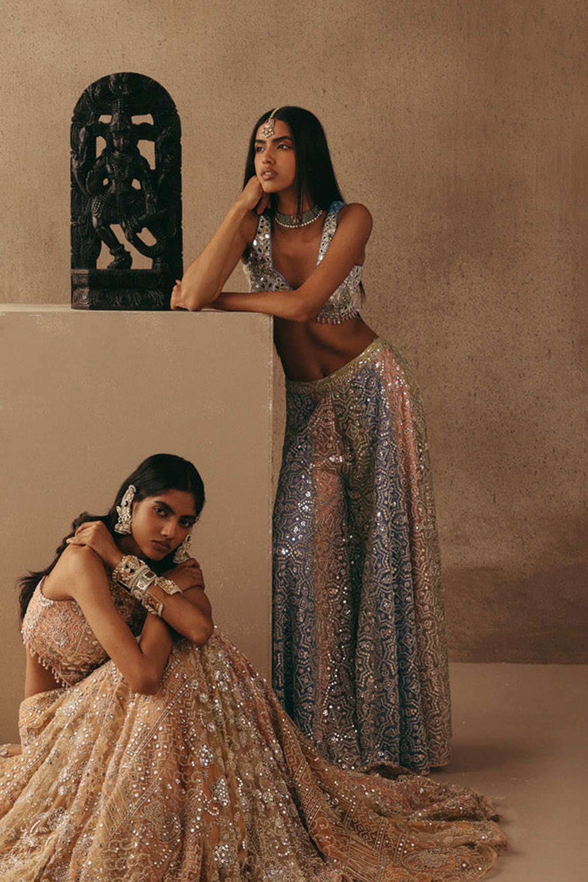 Mirrorwork Sharara Lehenga with Sleeveless Blouse and Mw Tulle Dupatta