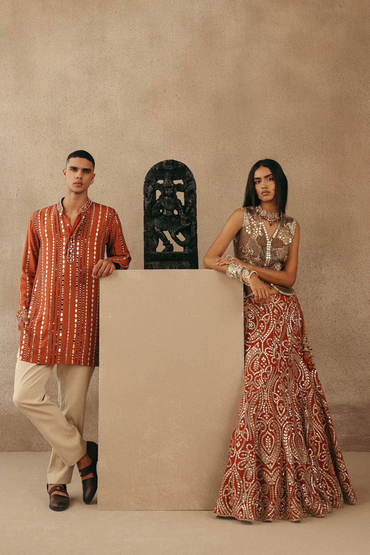 Mirrorwork Fish Cut Lehenga with Gilet and Dupatta