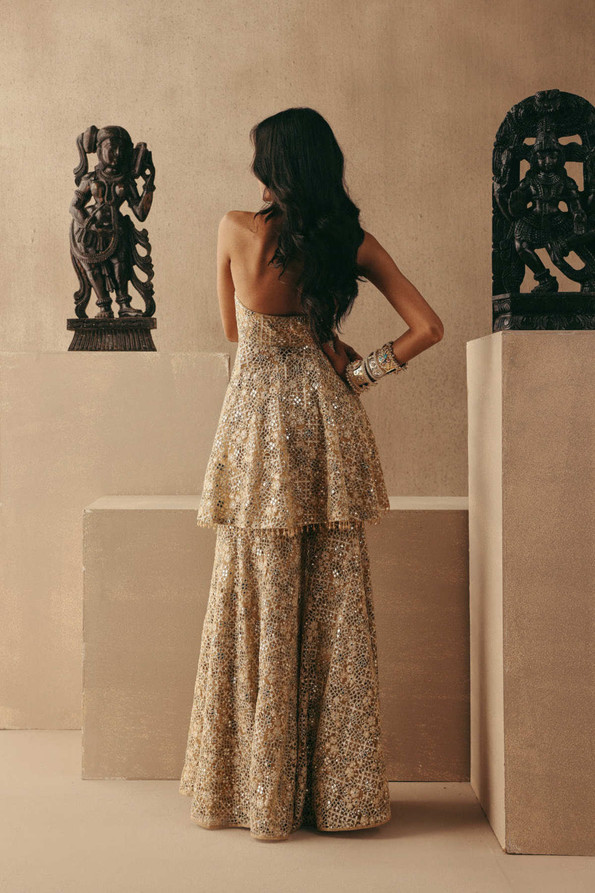 Mirrorwork And Zari Floral Lacework Shararas