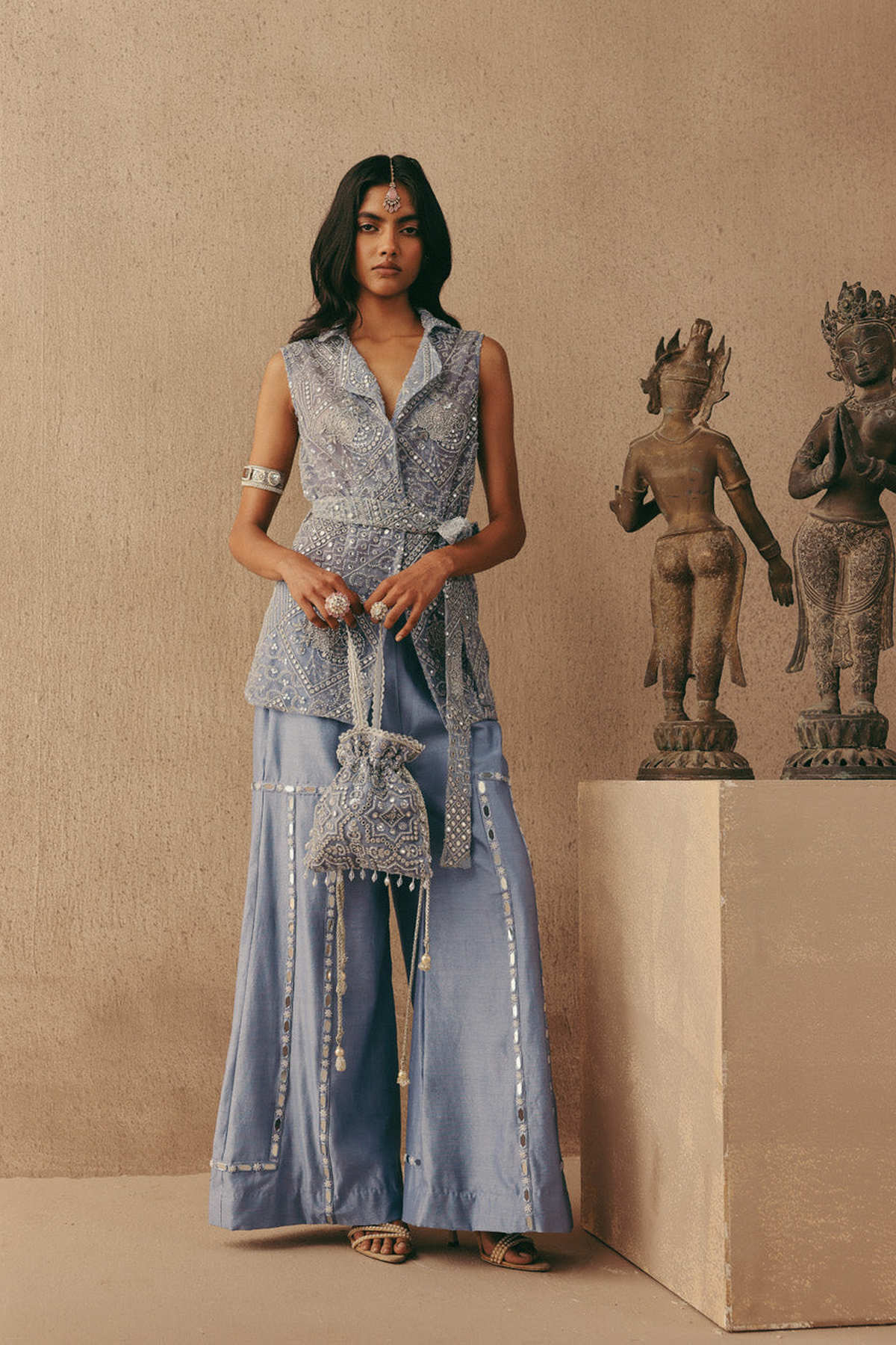 Mirrorwork Sleeveless Short Blazer