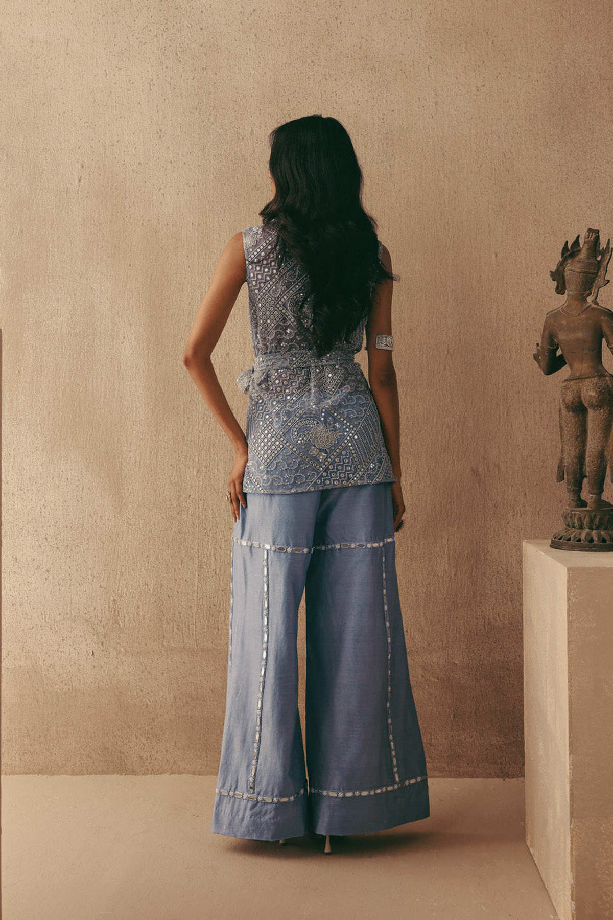 Mirrorwork Sleeveless Short Blazer