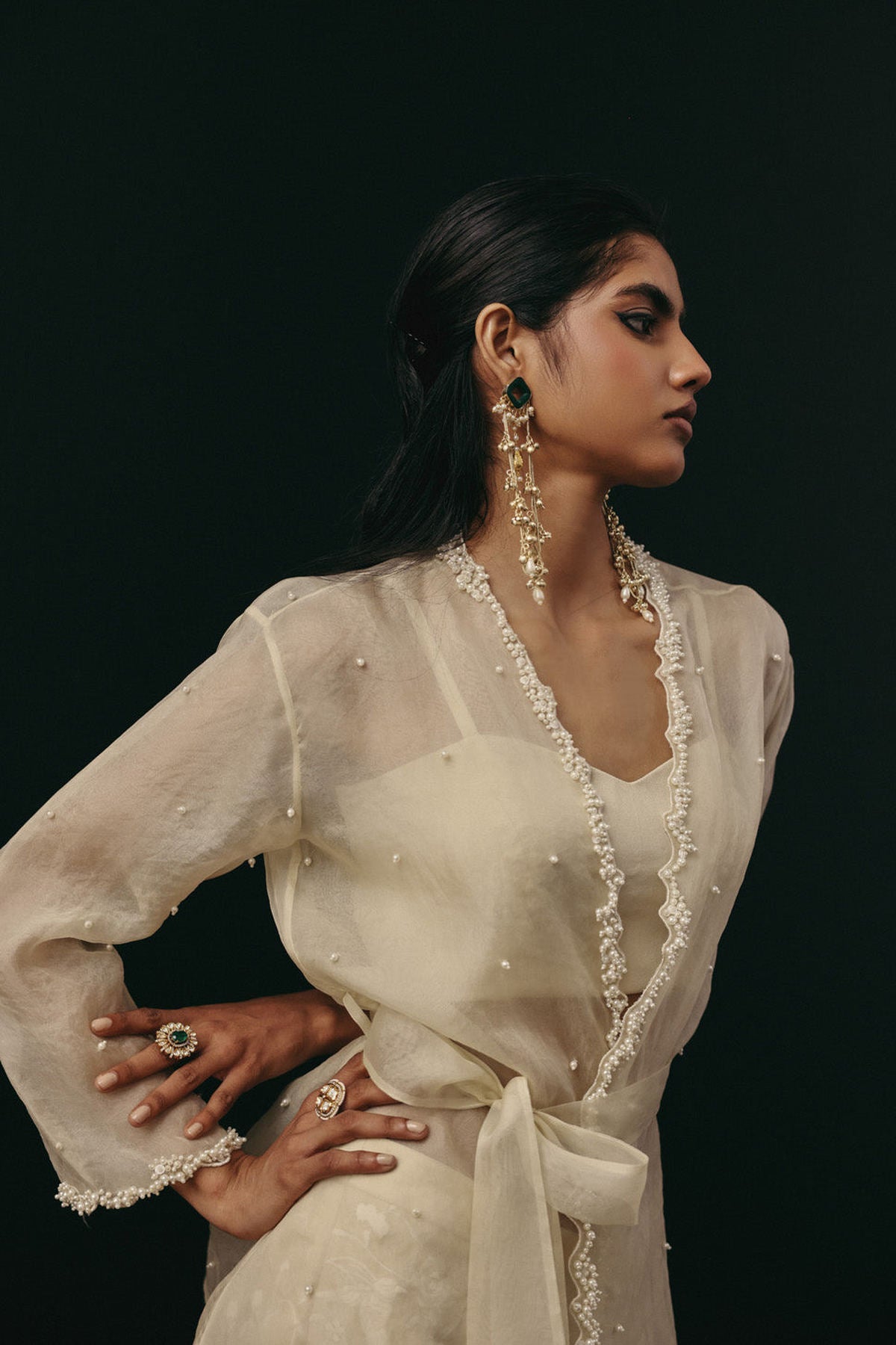 Organza overlay belt jacket