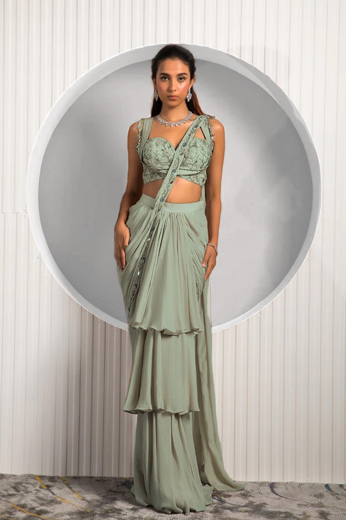 Light Olive Green Saree