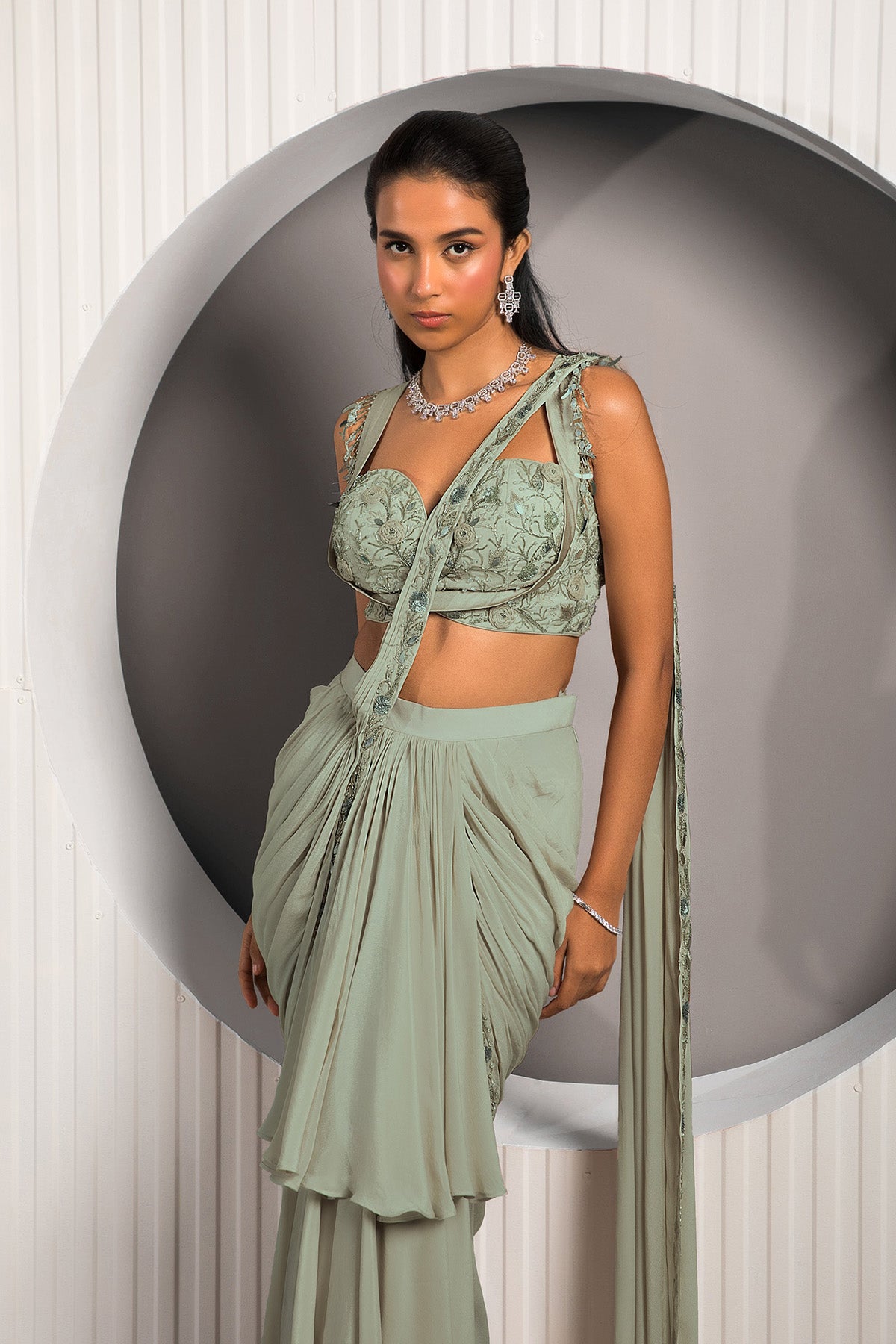 Light Olive Green Saree