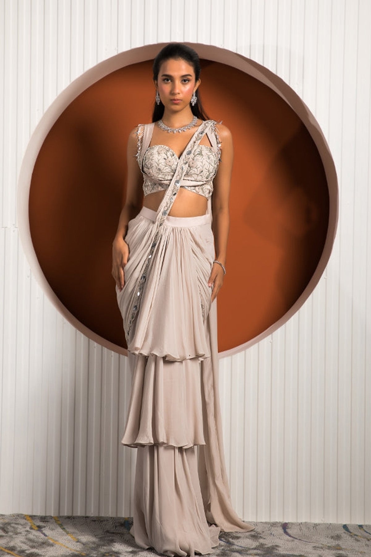 Pink Gray Saree