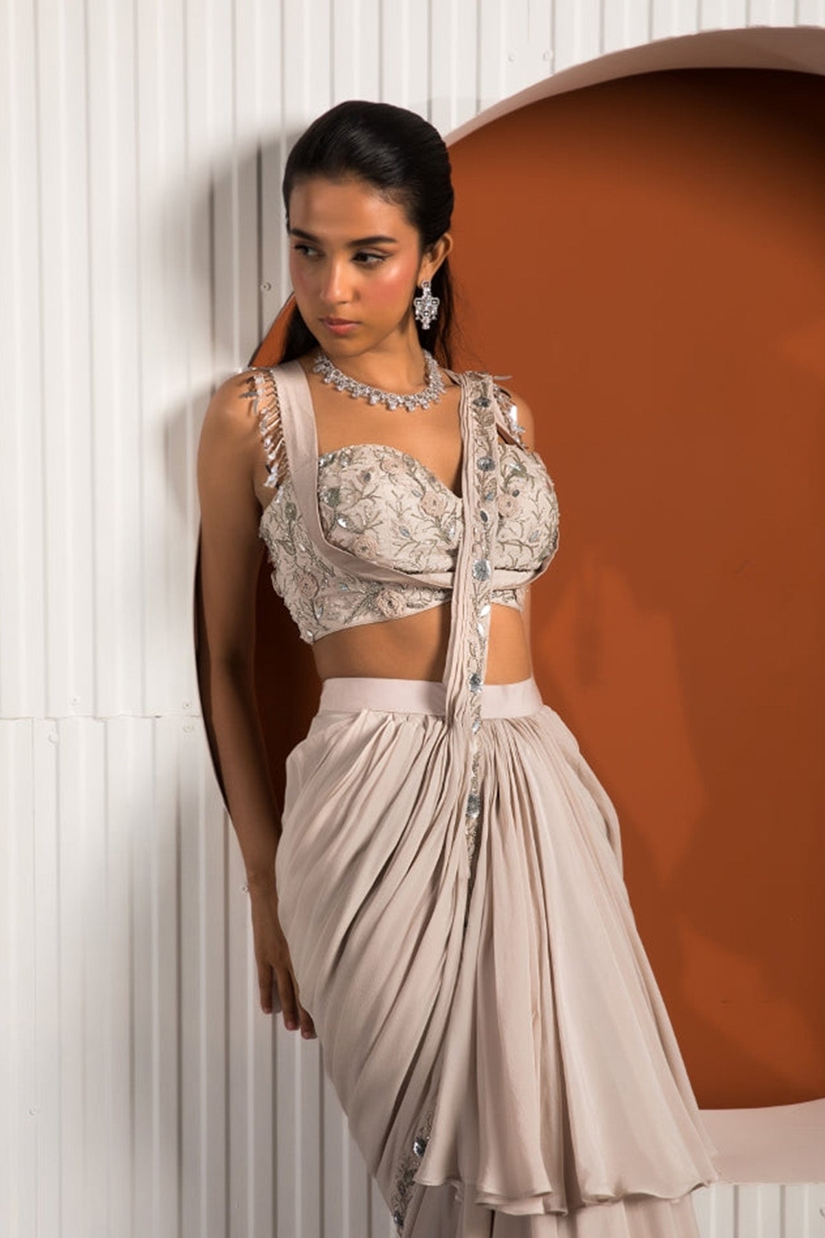 Pink Gray Saree