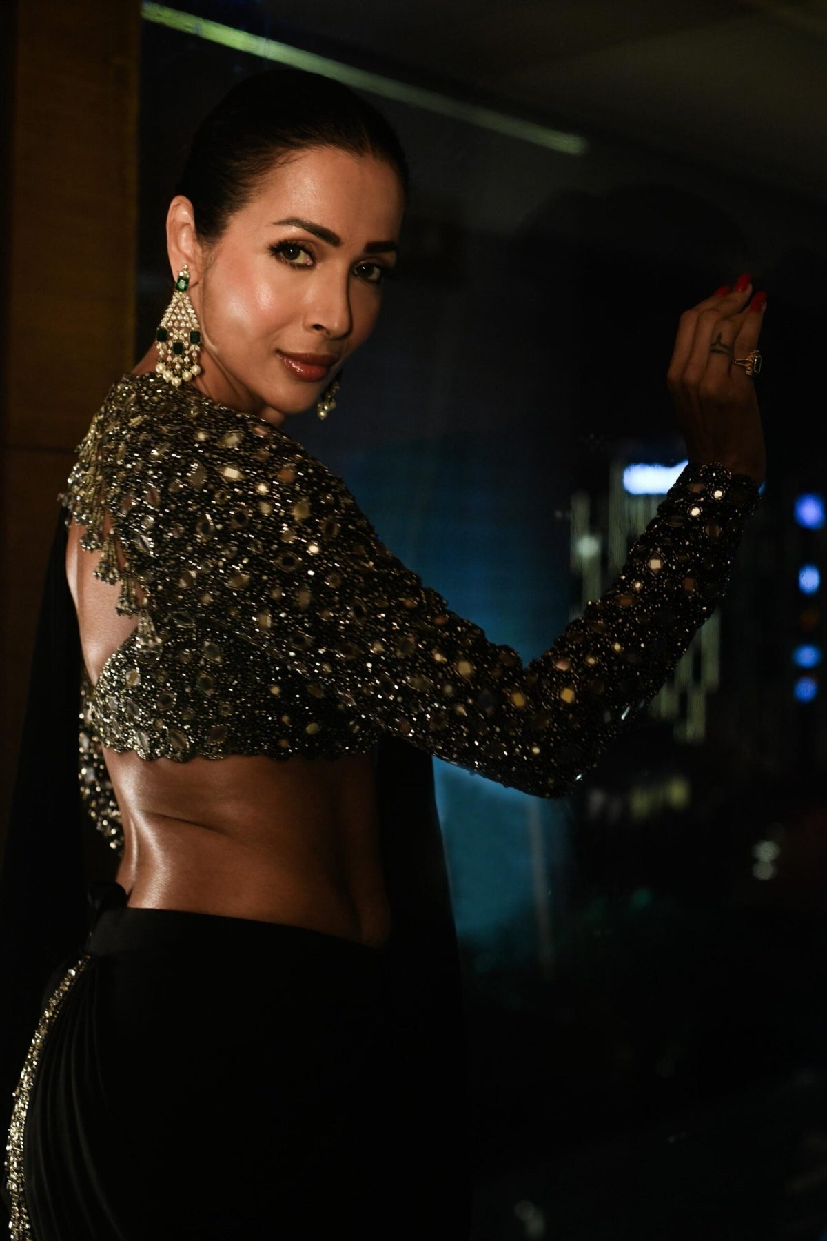 MALAIKA ARORA in Black Georgette Tassel Saree - Vvani