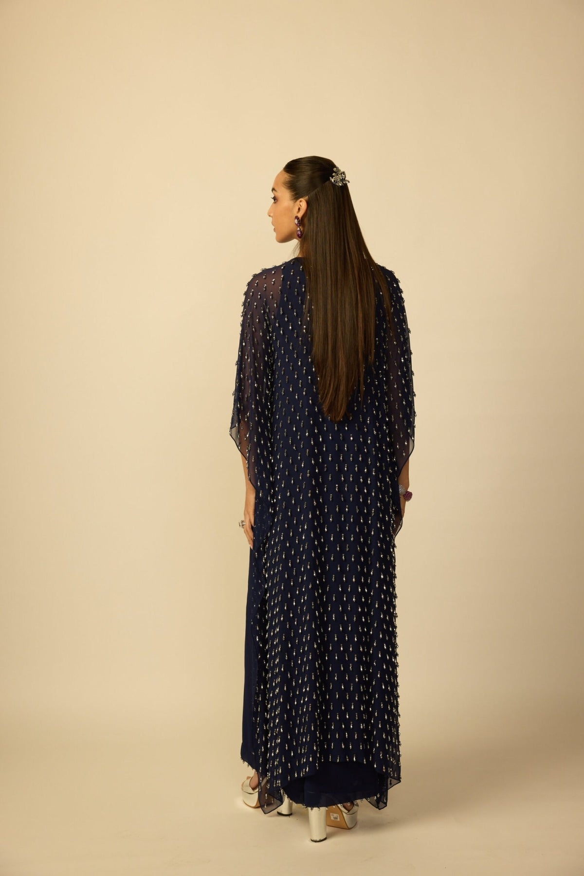 Deep Blue Silver Drop Kaftan - Vvani