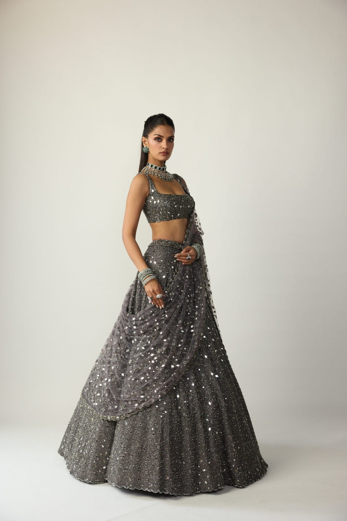 Metallic Grey Lehenga Set - Vvani