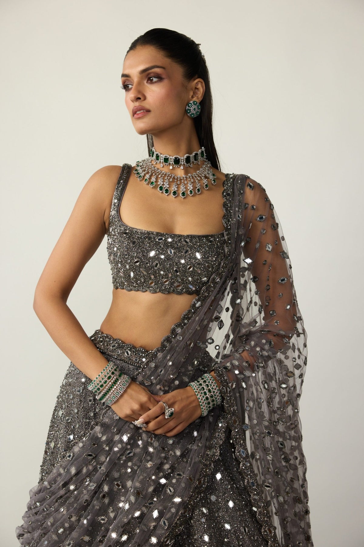 Metallic Grey Lehenga Set - Vvani