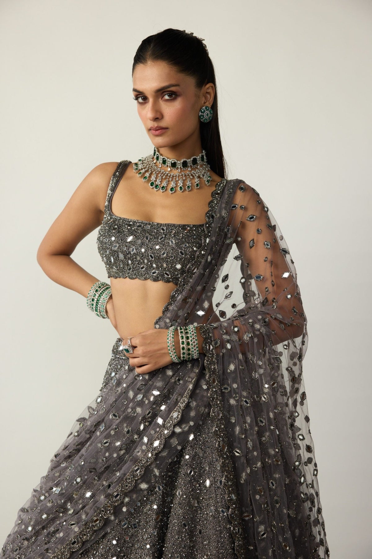 Metallic Grey Lehenga Set - Vvani