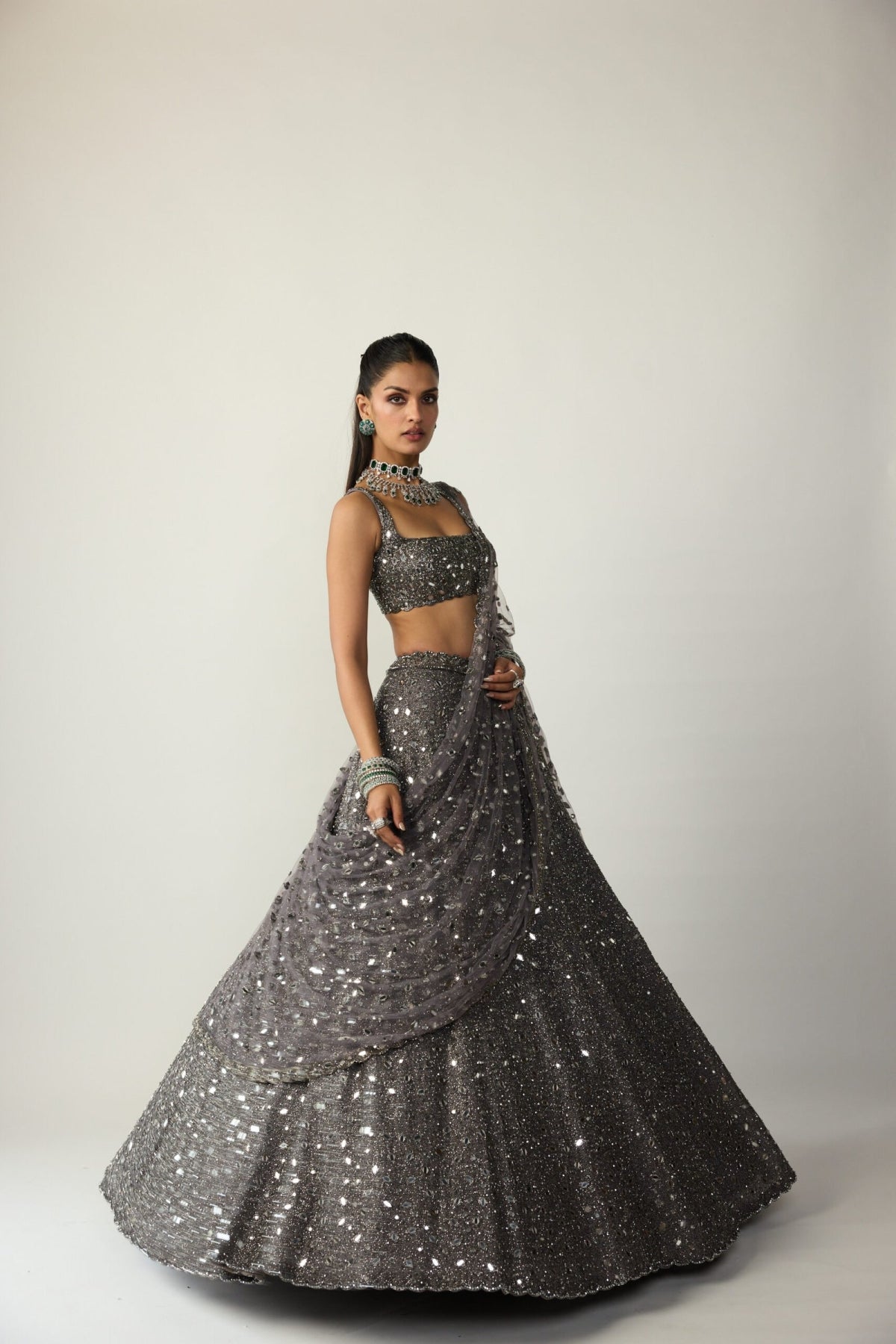 Metallic Grey Lehenga Set - Vvani