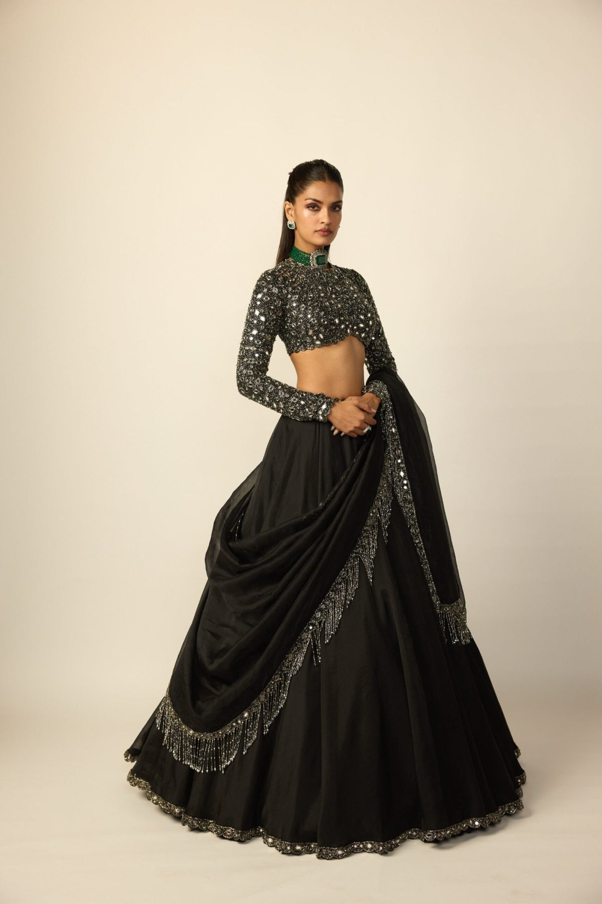 Black Tassel Dupatta Lehenga Set - Vvani