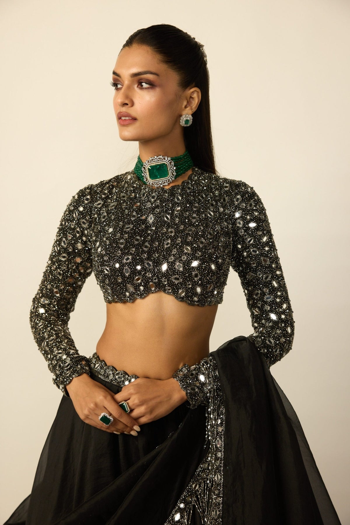 Black Tassel Dupatta Lehenga Set - Vvani