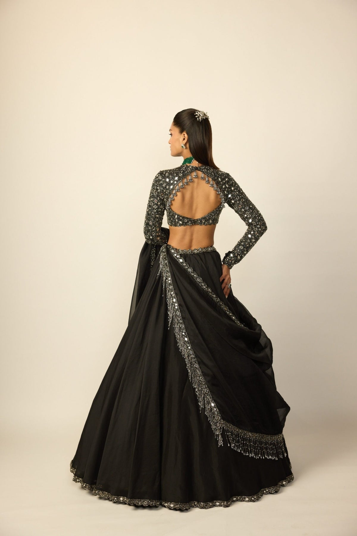 Black Tassel Dupatta Lehenga Set - Vvani