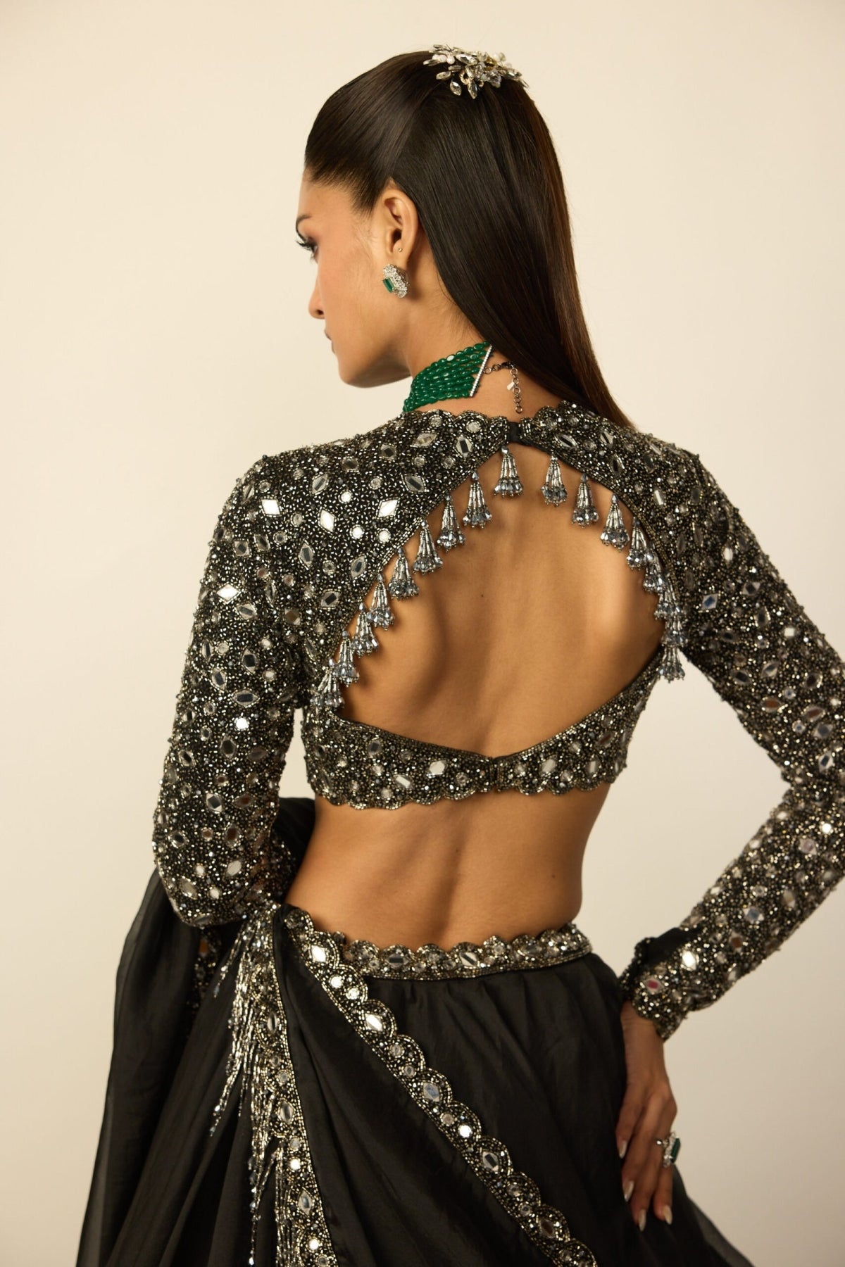 Black Tassel Dupatta Lehenga Set - Vvani