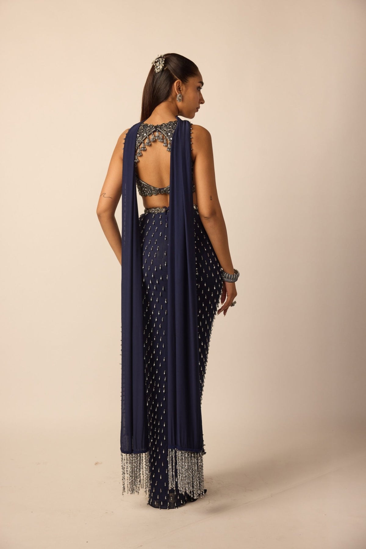 Deep Blue Single Drop Draped Skirt - Vvani