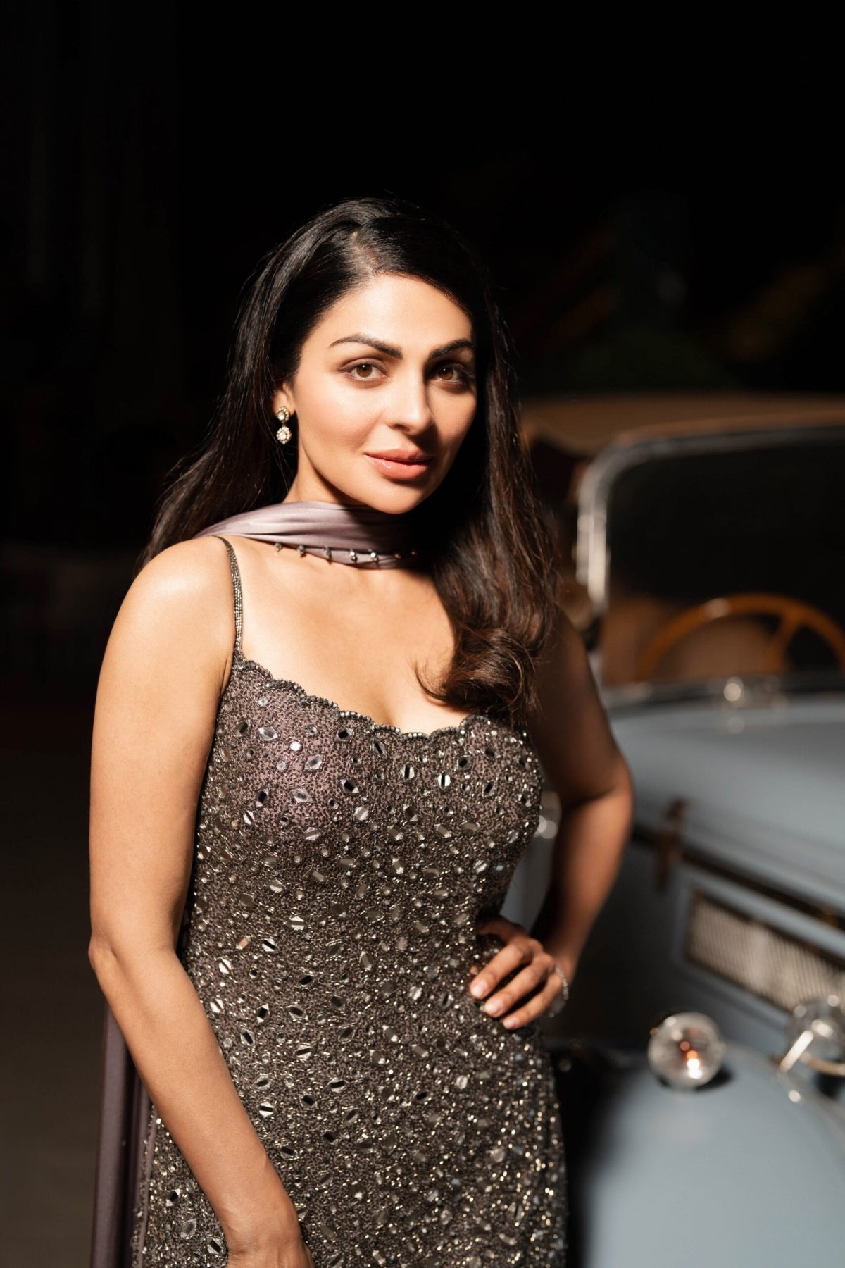 NEERU BAJWA IN Metallic Grey Sharara With Kurta Set - Vvani