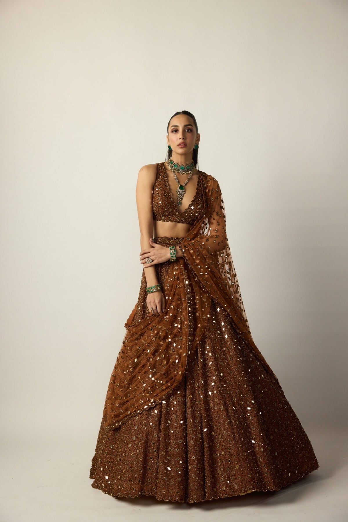 Metallic Copper Lehenga Set - Vvani