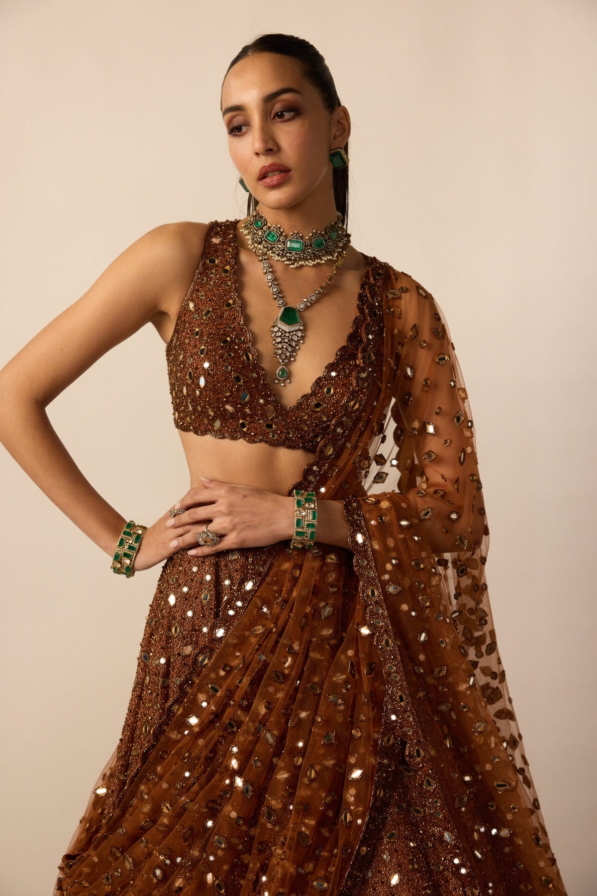 Metallic Copper Lehenga Set - Vvani