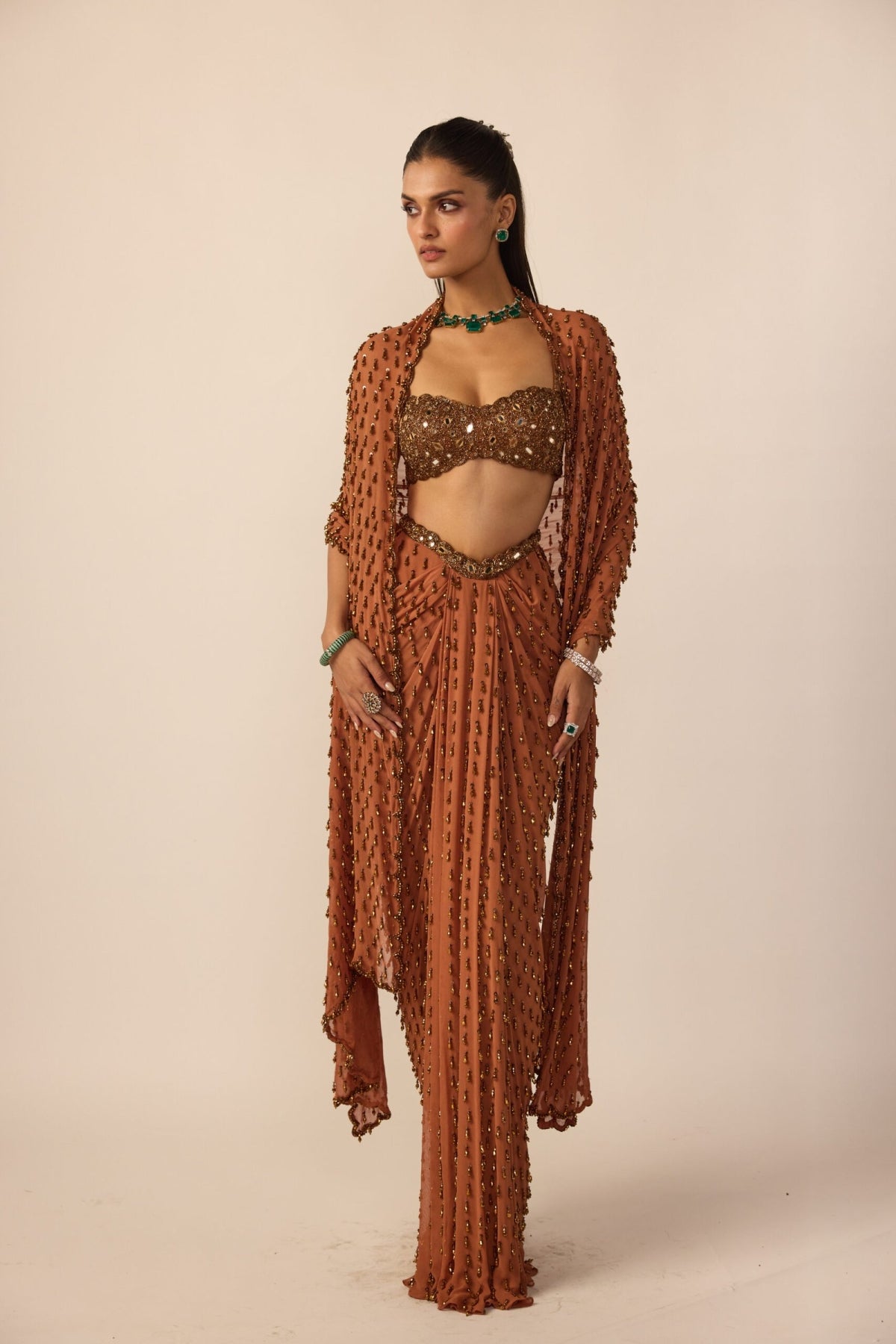 Metallic Copper Single Drop Skirt Set - Vvani