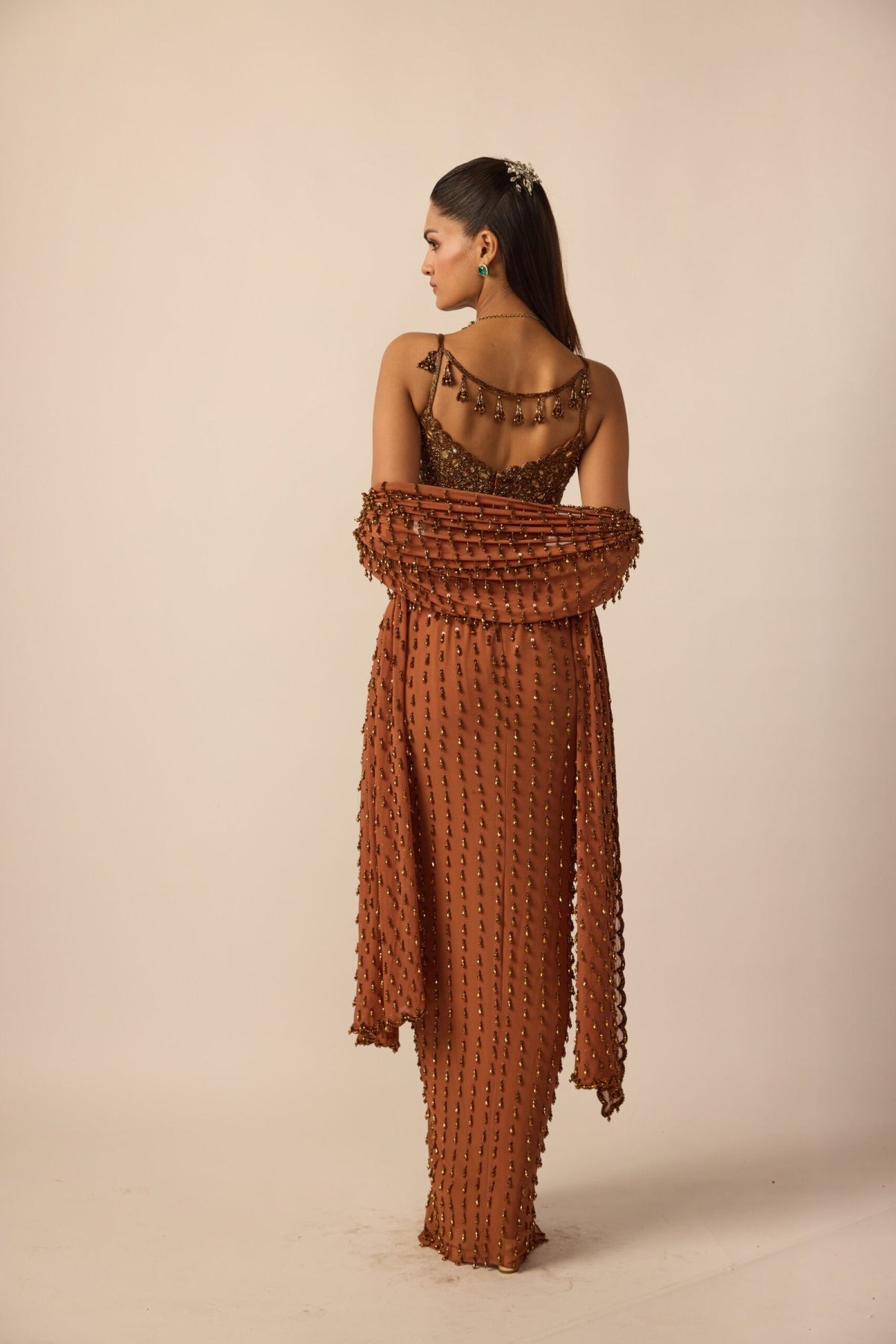 Metallic Copper Single Drop Skirt Set - Vvani
