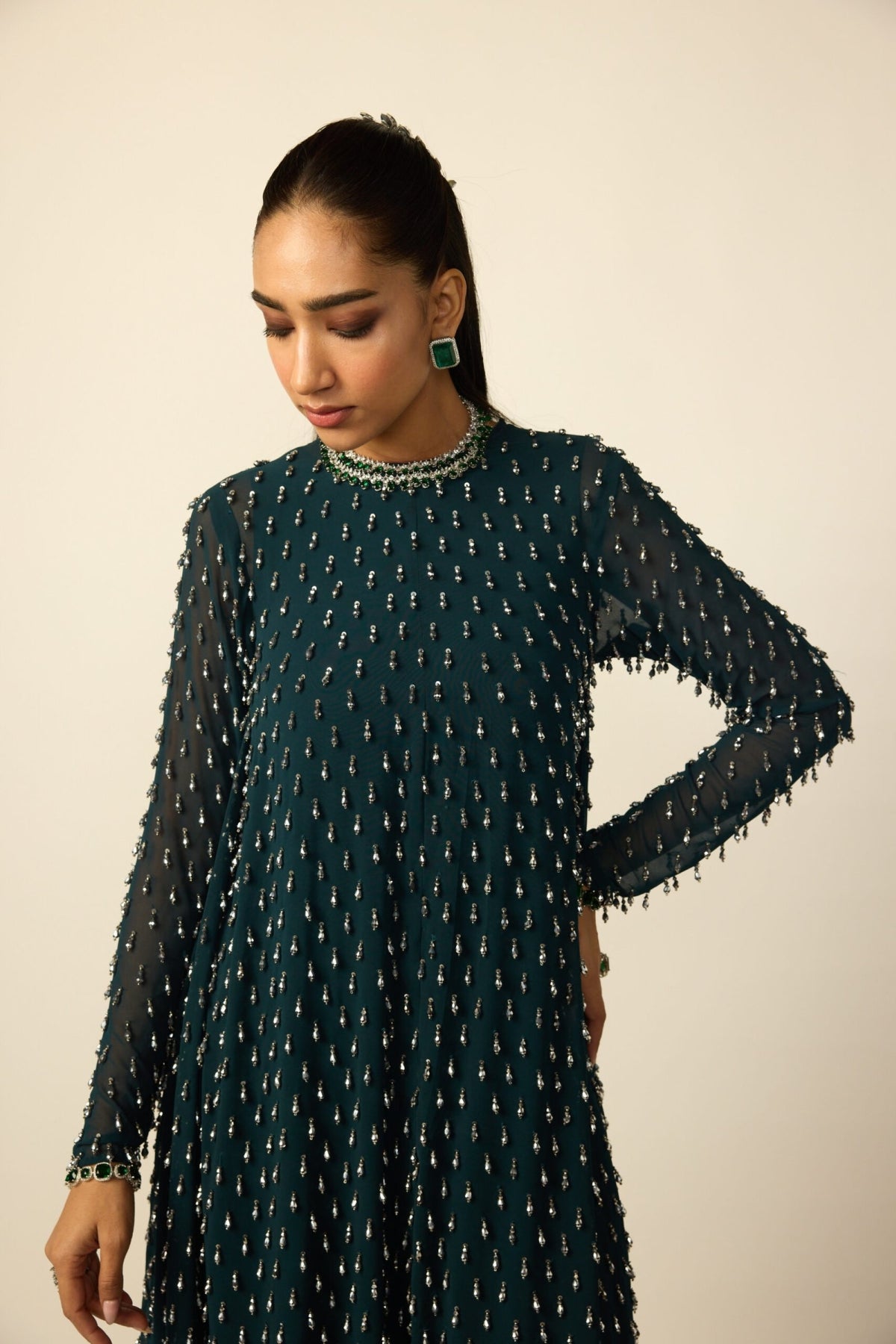 Dark Teal Drop Kurta Set - Vvani