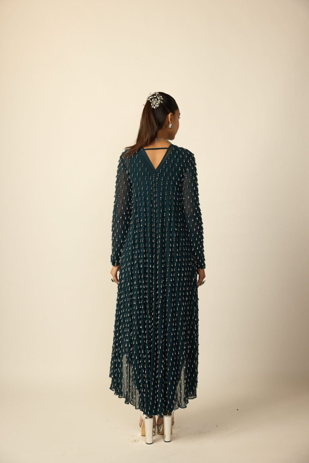 Dark Teal Drop Kurta Set - Vvani