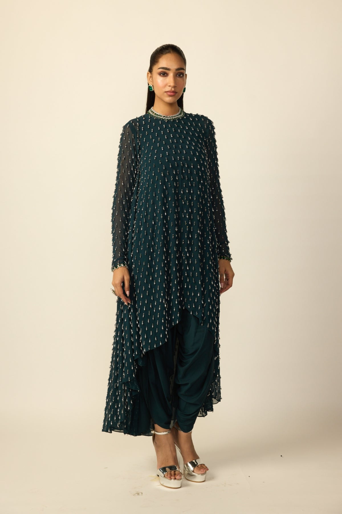 Dark Teal Drop Kurta Set - Vvani