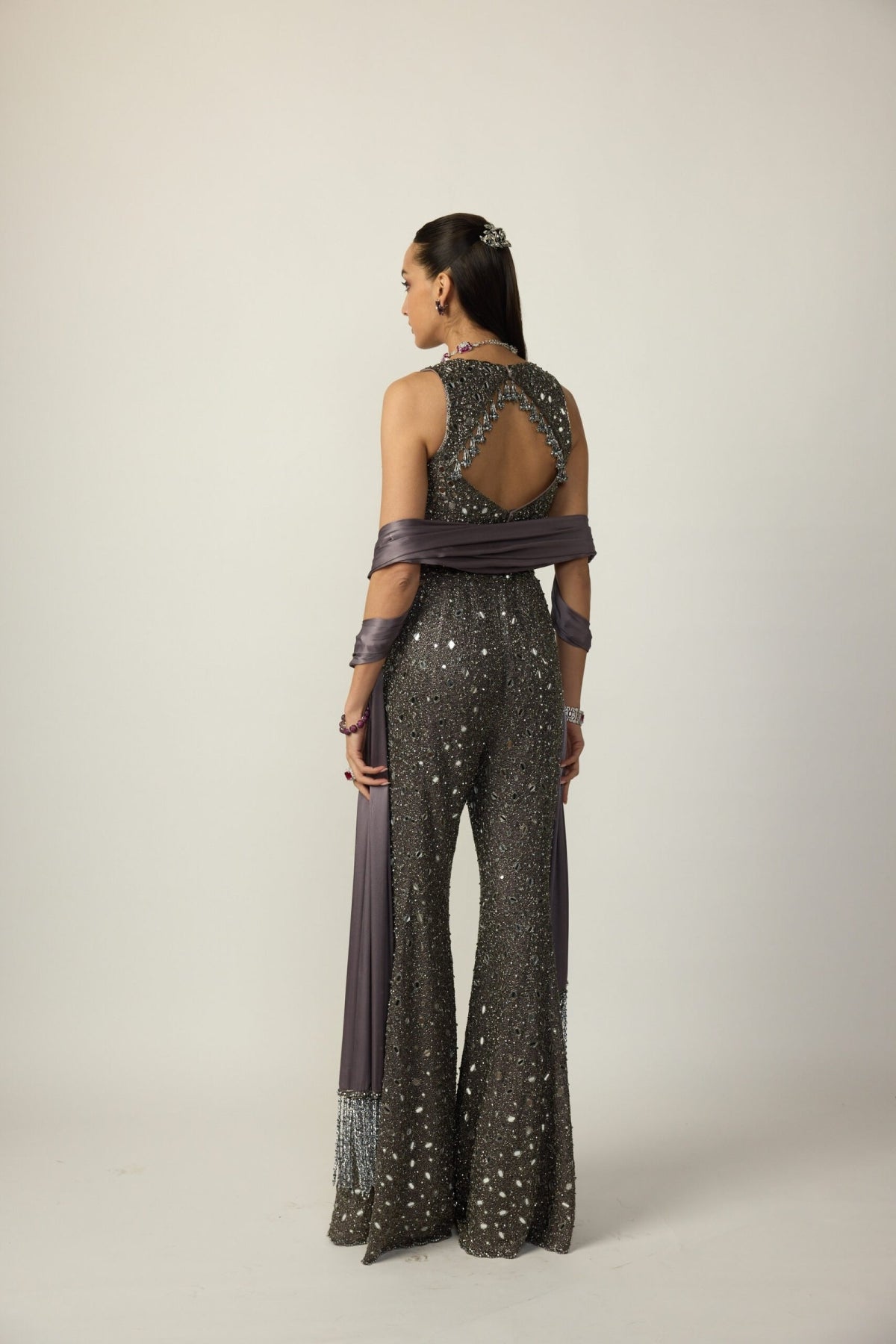 Metallic Grey Sharara Pant Set - Vvani
