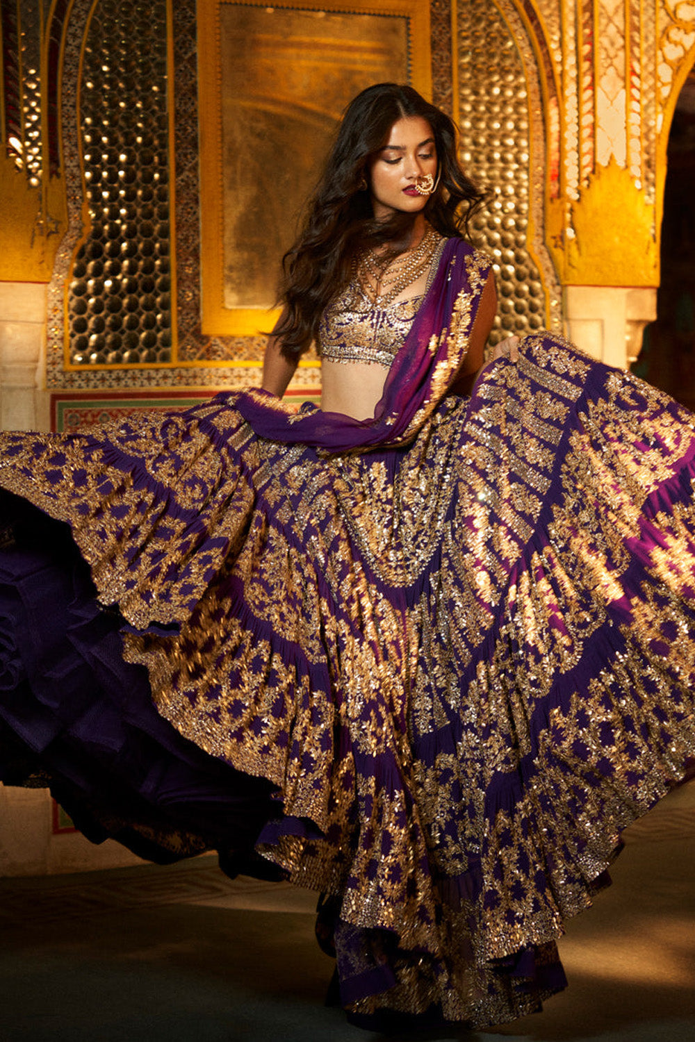 Purple Multi-Tiered Lehenga Set