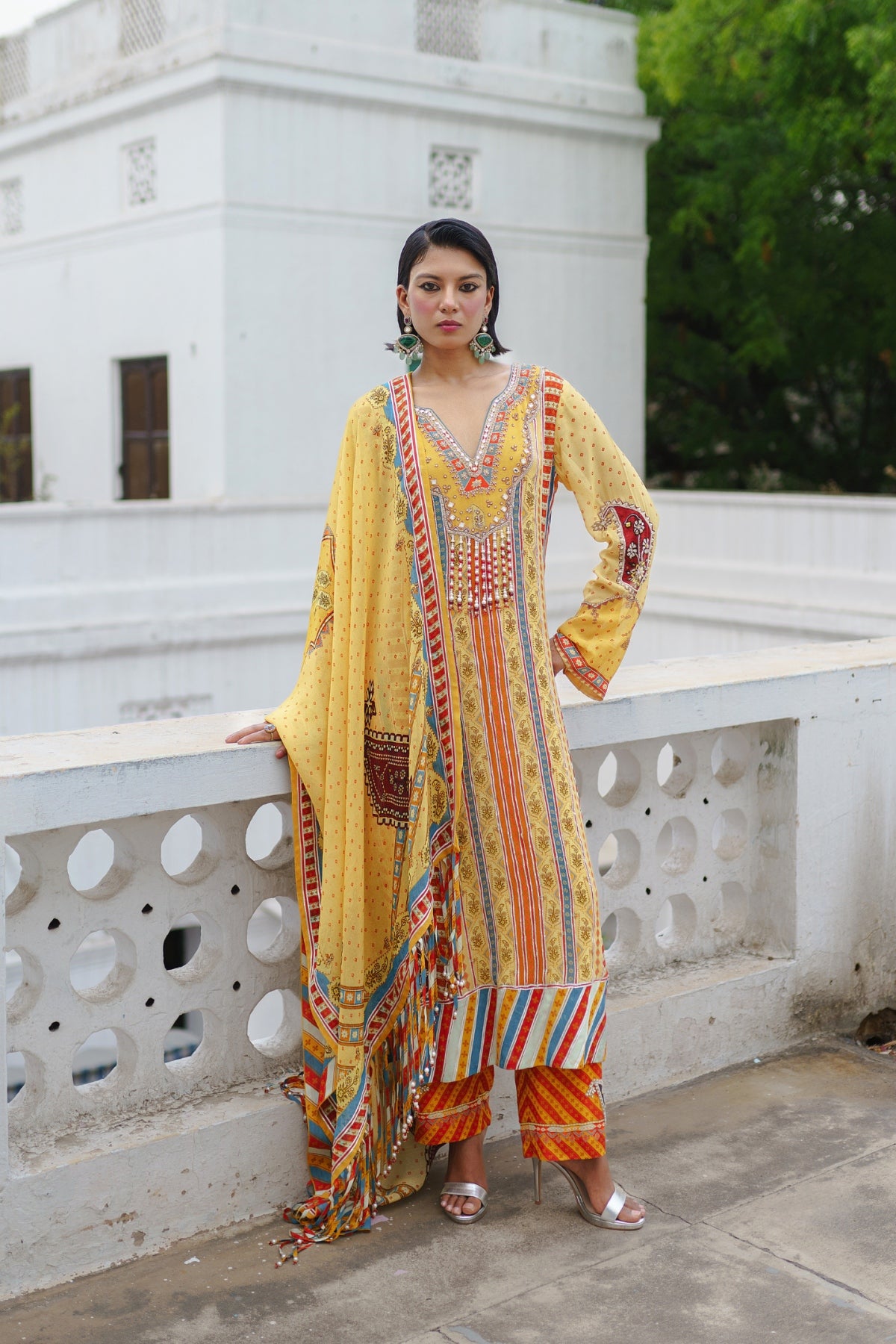 Yellow straight suit with pant set