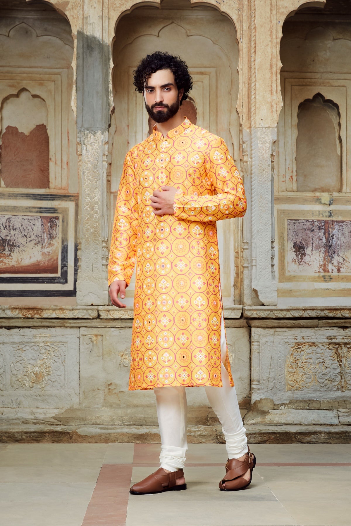 Zafrani Kurta and Churidar Set