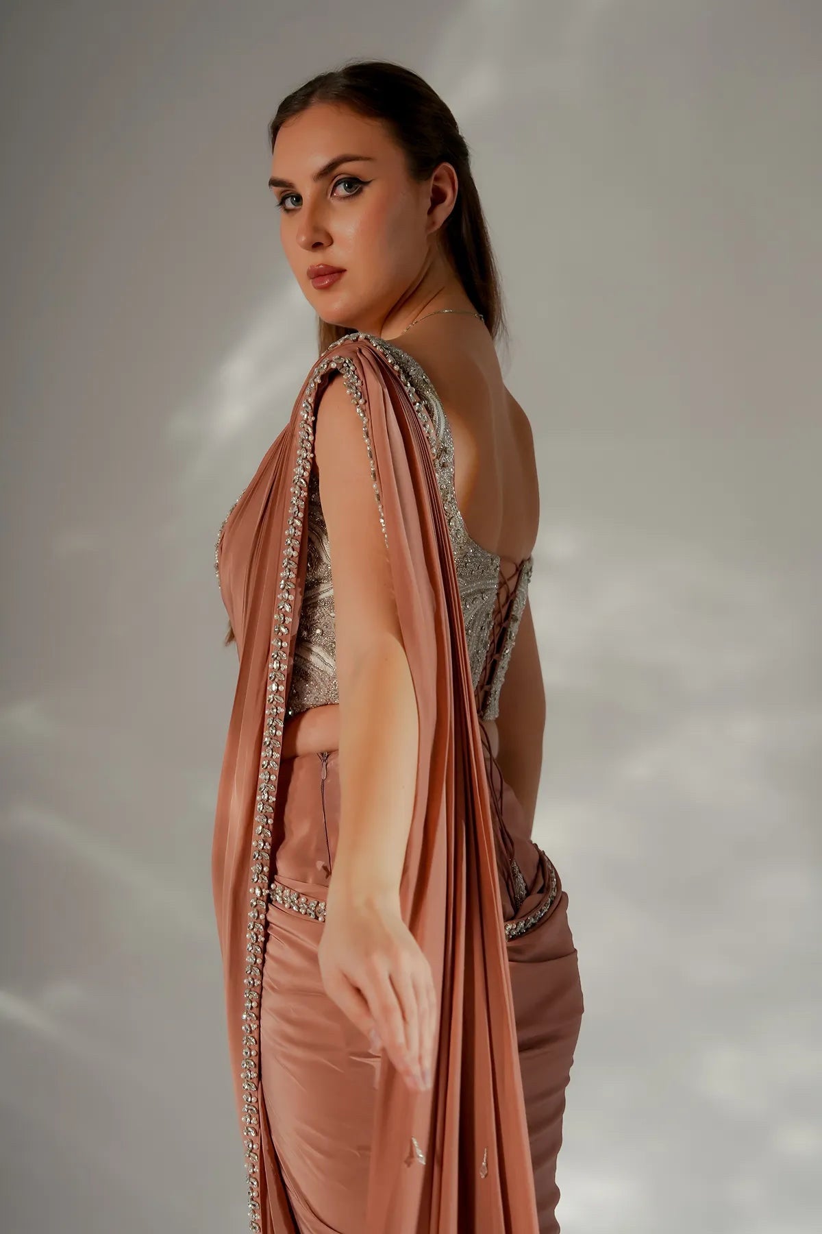 Zarina pearl drape saree - Ready To Ship
