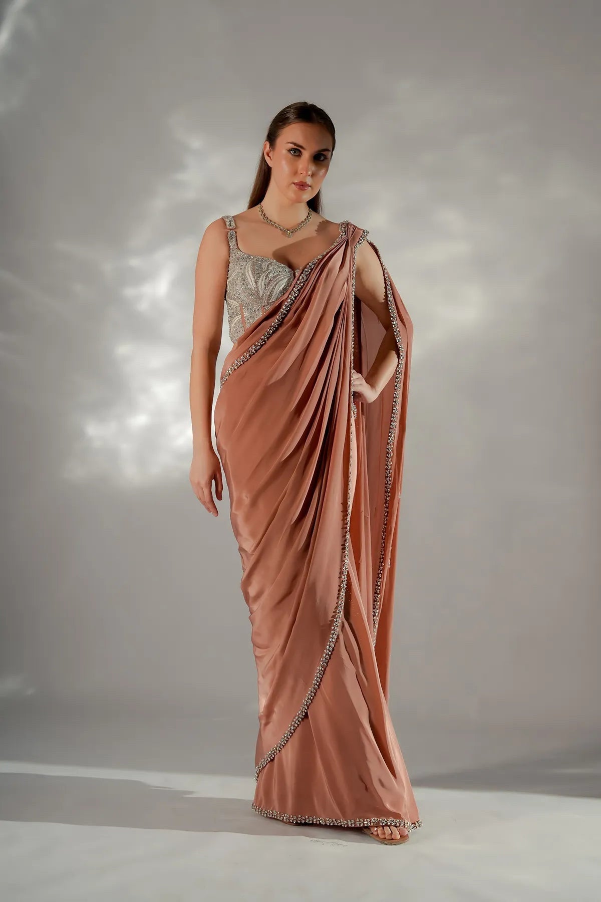 Zarina pearl drape saree - Ready To Ship