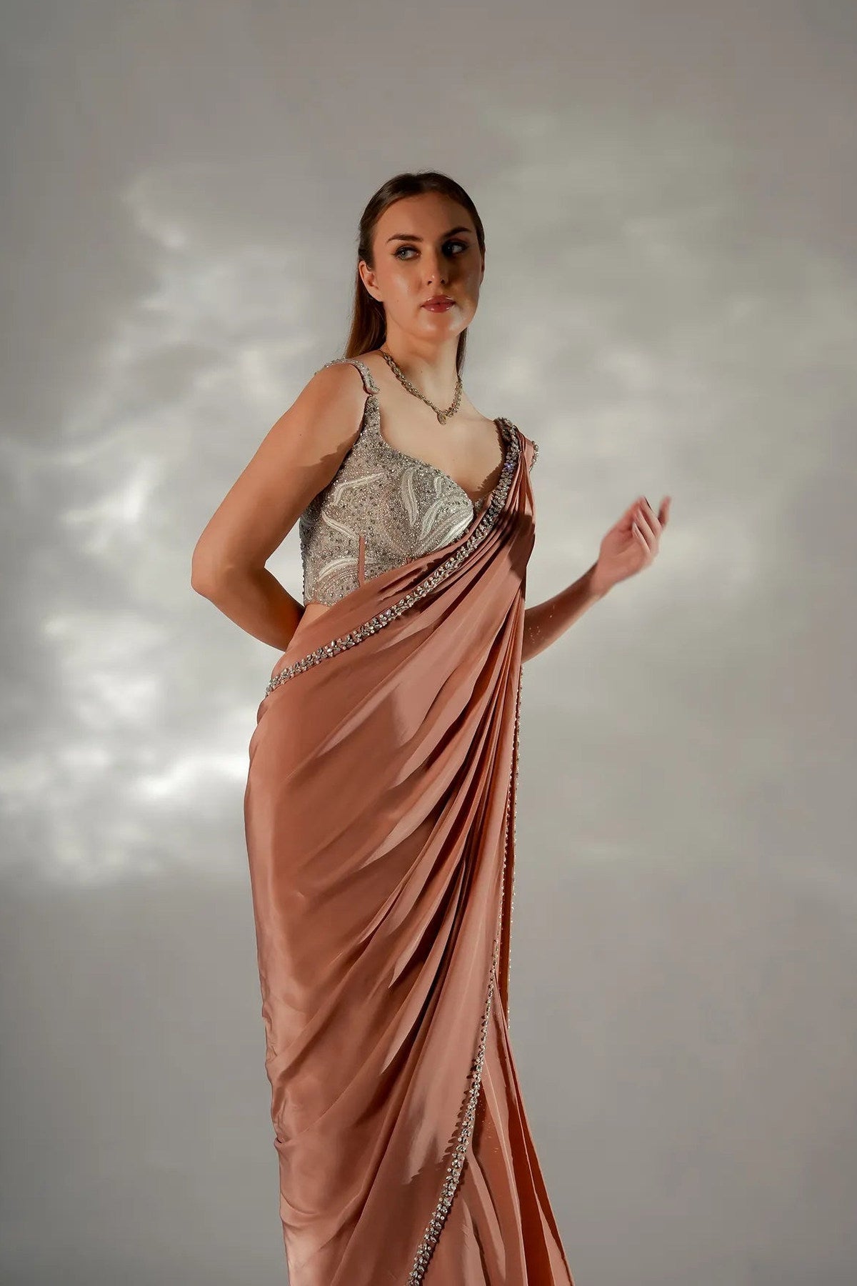 Zarina pearl drape saree - Ready To Ship
