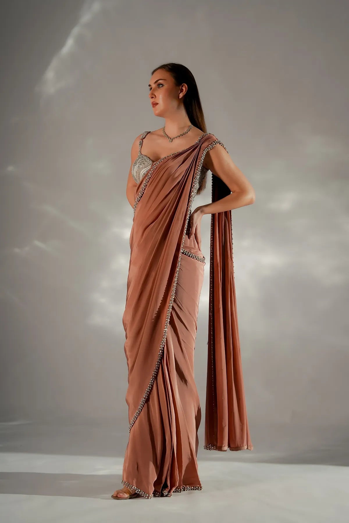 Zarina pearl drape saree - Ready To Ship