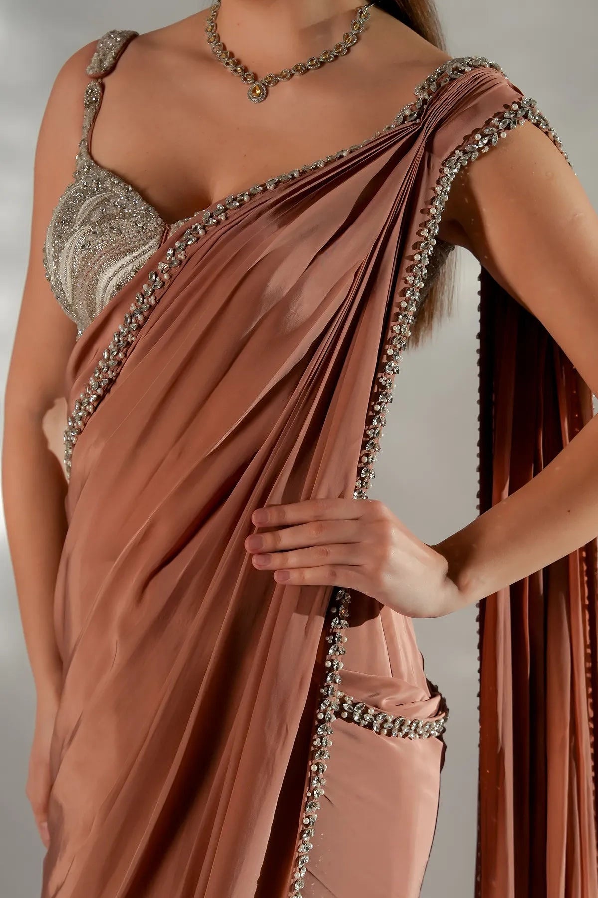 Zarina pearl drape saree - Ready To Ship