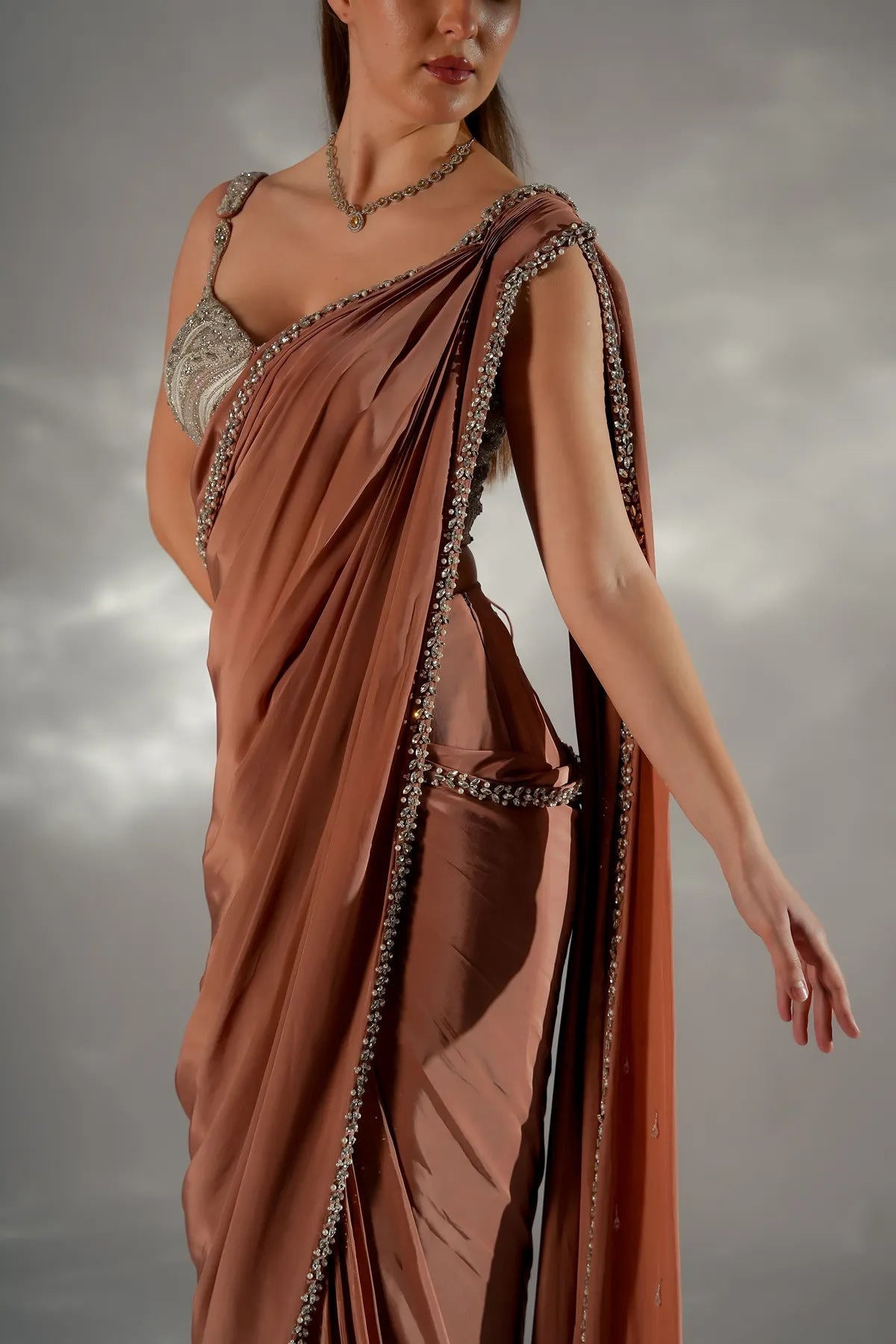 Zarina pearl drape saree - Ready To Ship